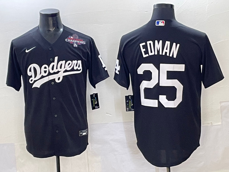 Men Los Angeles Dodgers 25 Edman black Nike MLB jersey style 10